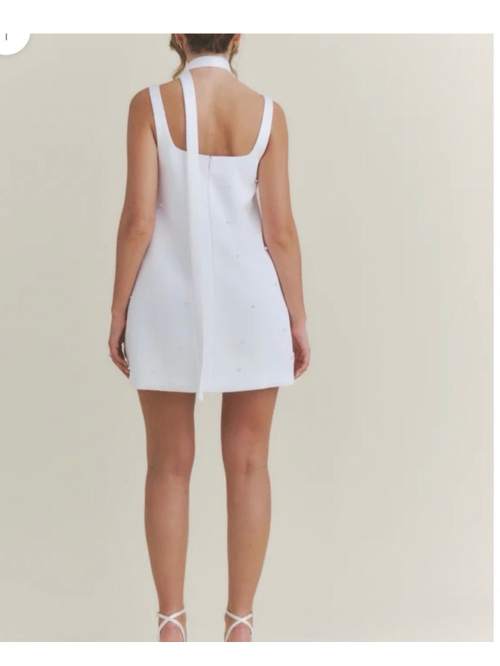 Six Stories White Sleeveless Pearl Embellished Shift Dress - Size UK 10 - Picture 3 of 9